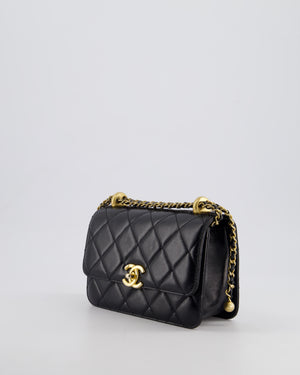 *HOT* Chanel 22B Black Mini Flap Bag in Lambskin Leather with Brushed Gold Hardware