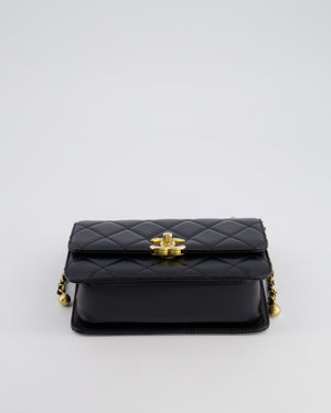 *HOT* Chanel 22B Black Mini Flap Bag in Lambskin Leather with Brushed Gold Hardware