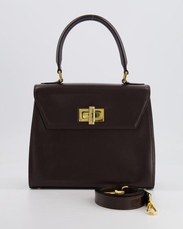 Celine Vintage Chocolate Brown Kelly Top-Handle Leather Bag with Gold Hardware