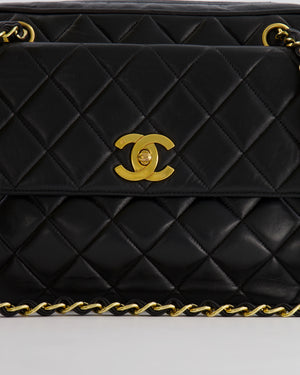 Chanel Vintage Black Camera Bag in Lambskin Leather with Front Pocket and 24k Gold Hardware