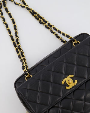 Chanel Vintage Black Camera Bag in Lambskin Leather with Front Pocket and 24k Gold Hardware