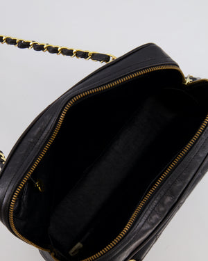 Chanel Vintage Black Camera Bag in Lambskin Leather with Front Pocket and 24k Gold Hardware