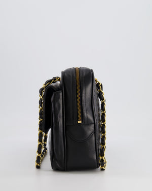 Chanel Vintage Black Camera Bag in Lambskin Leather with Front Pocket and 24k Gold Hardware