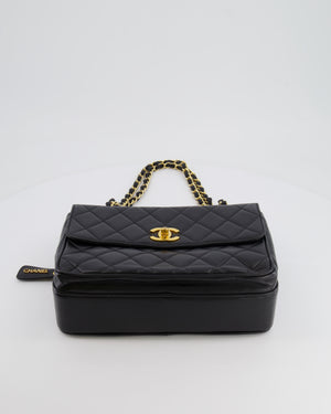 Chanel Vintage Black Camera Bag in Lambskin Leather with Front Pocket and 24k Gold Hardware