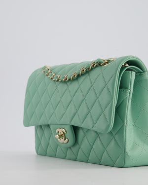 *FIRE PRICE* Chanel Mint Green Classic Double Flap Bag in Lambskin Leather with Champagne Gold Hardware