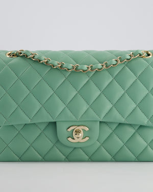 *FIRE PRICE* Chanel Mint Green Classic Double Flap Bag in Lambskin Leather with Champagne Gold Hardware