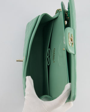 *FIRE PRICE* Chanel Mint Green Classic Double Flap Bag in Lambskin Leather with Champagne Gold Hardware