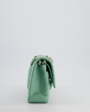 *FIRE PRICE* Chanel Mint Green Classic Double Flap Bag in Lambskin Leather with Champagne Gold Hardware