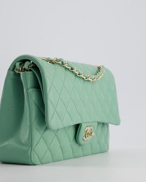 *FIRE PRICE* Chanel Mint Green Classic Double Flap Bag in Lambskin Leather with Champagne Gold Hardware