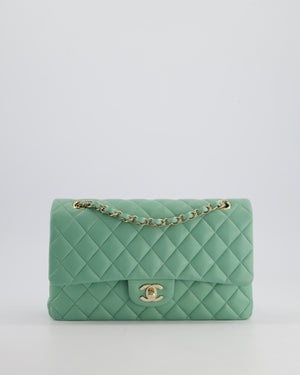 *FIRE PRICE* Chanel Mint Green Classic Double Flap Bag in Lambskin Leather with Champagne Gold Hardware