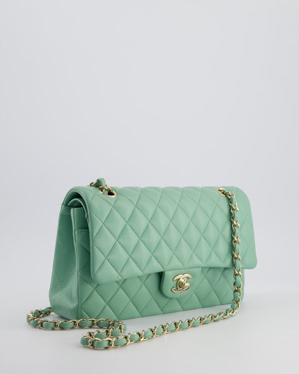 *FIRE PRICE* Chanel Mint Green Classic Double Flap Bag in Lambskin Leather with Champagne Gold Hardware