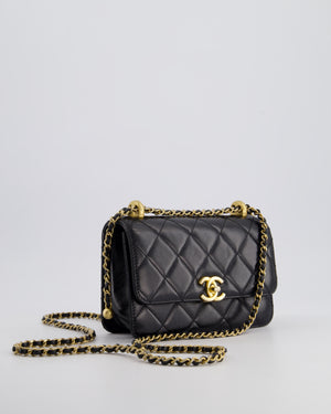 *HOT* Chanel 22B Black Mini Flap Bag in Lambskin Leather with Brushed Gold Hardware