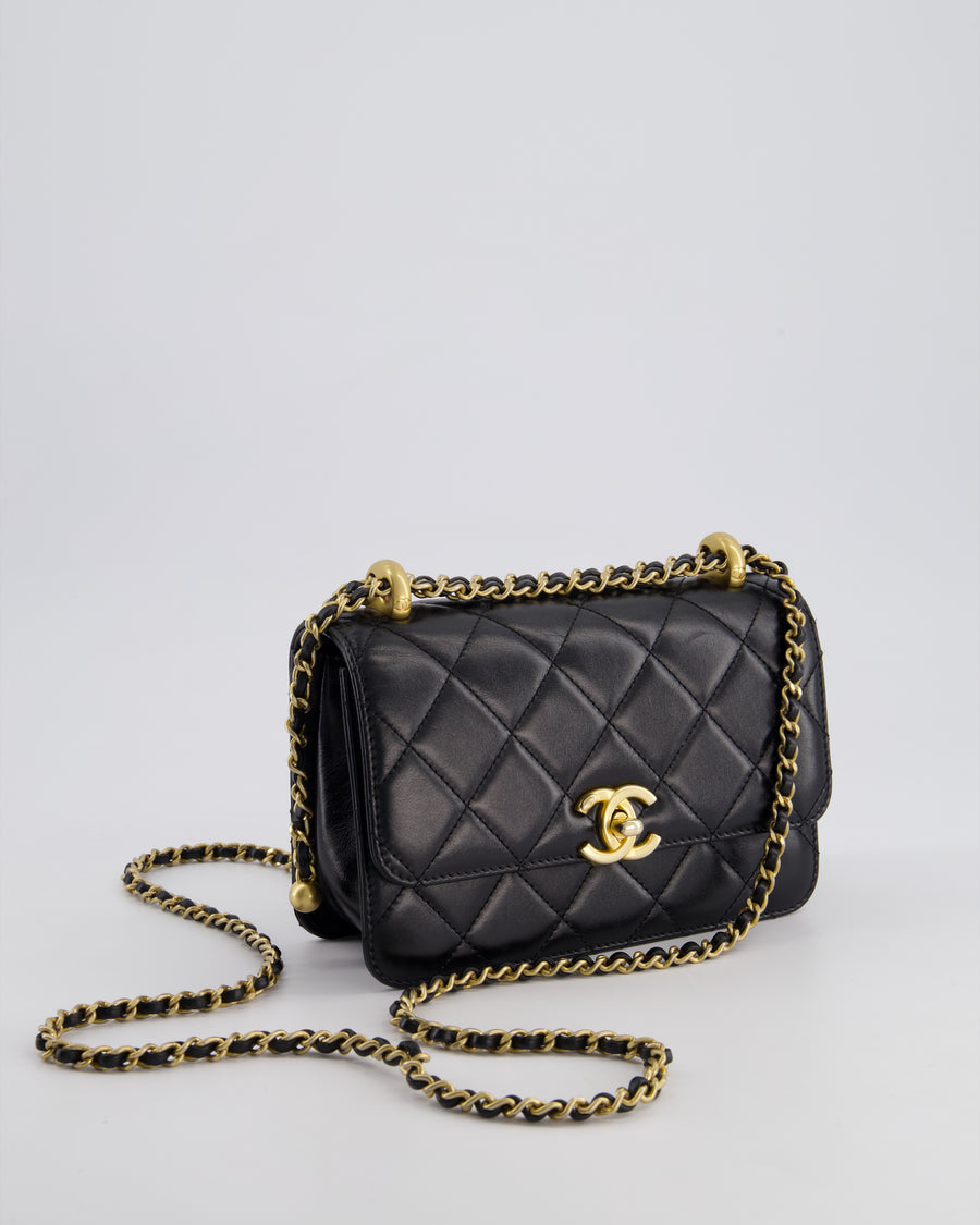 *HOT* Chanel 22B Black Mini Flap Bag in Lambskin Leather with Brushed Gold Hardware