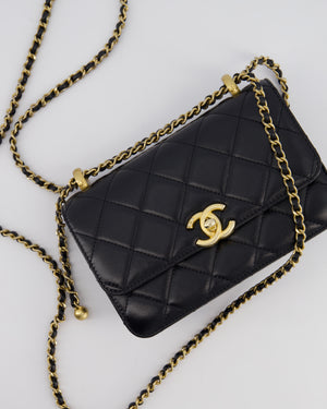 *HOT* Chanel 22B Black Mini Flap Bag in Lambskin Leather with Brushed Gold Hardware