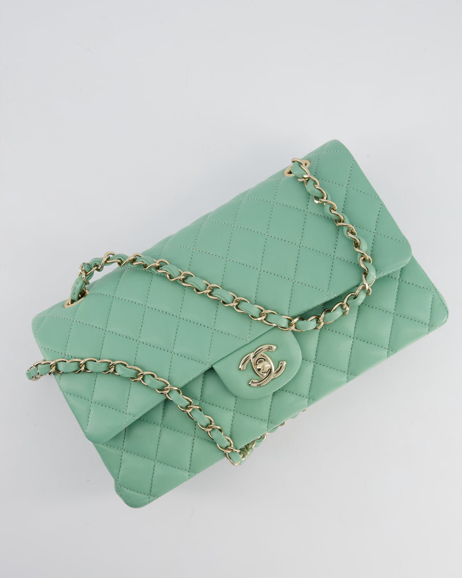 *FIRE PRICE* Chanel Mint Green Classic Double Flap Bag in Lambskin Leather with Champagne Gold Hardware