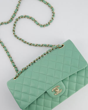 *FIRE PRICE* Chanel Mint Green Classic Double Flap Bag in Lambskin Leather with Champagne Gold Hardware