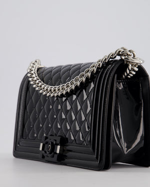 *FIRE PRICE* Chanel Black Patent Medium Boy Bag with Black and Silver Hardware