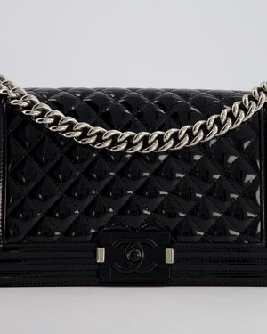 *FIRE PRICE* Chanel Black Patent Medium Boy Bag with Black and Silver Hardware