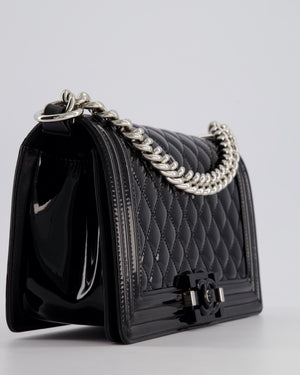 *FIRE PRICE* Chanel Black Patent Medium Boy Bag with Black and Silver Hardware