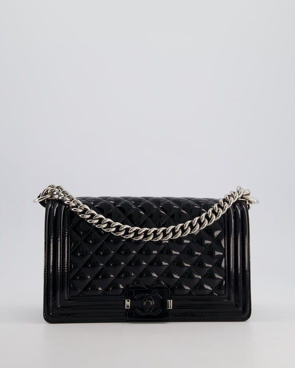 *FIRE PRICE* Chanel Black Patent Medium Boy Bag with Black and Silver Hardware