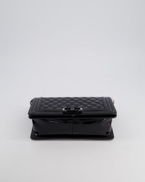 *FIRE PRICE* Chanel Black Patent Medium Boy Bag with Black and Silver Hardware