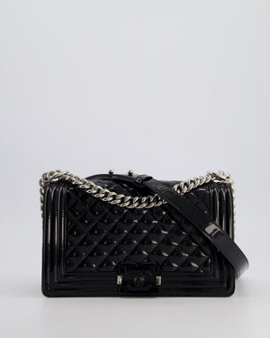 *FIRE PRICE* Chanel Black Patent Medium Boy Bag with Black and Silver Hardware