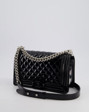 *FIRE PRICE* Chanel Black Patent Medium Boy Bag with Black and Silver Hardware