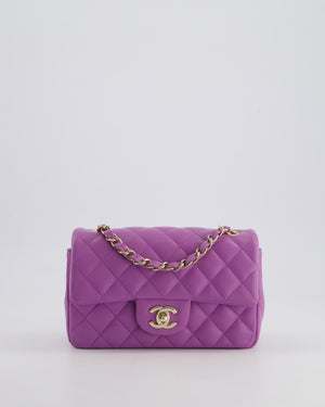 *RARE* Chanel Purple Mini Rectangular Single Flap Bag in Lambskin Leather with Champagne Gold Hardware