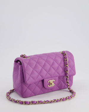 *RARE* Chanel Purple Mini Rectangular Single Flap Bag in Lambskin Leather with Champagne Gold Hardware