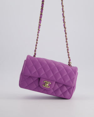 *RARE* Chanel Purple Mini Rectangular Single Flap Bag in Lambskin Leather with Champagne Gold Hardware