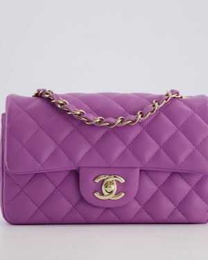 *RARE* Chanel Purple Mini Rectangular Single Flap Bag in Lambskin Leather with Champagne Gold Hardware