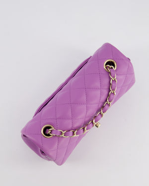 *RARE* Chanel Purple Mini Rectangular Single Flap Bag in Lambskin Leather with Champagne Gold Hardware