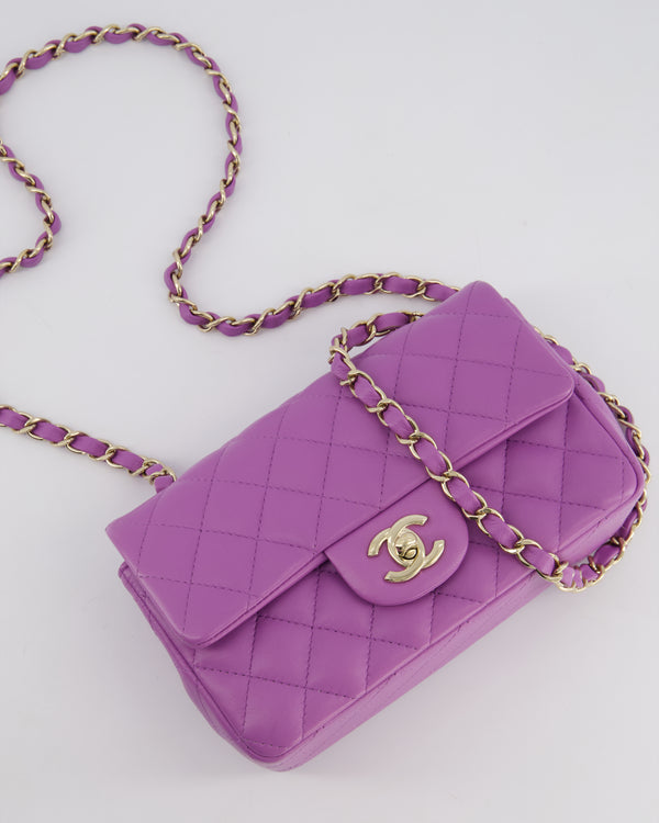 *RARE* Chanel Purple Mini Rectangular Single Flap Bag in Lambskin Leather with Champagne Gold Hardware