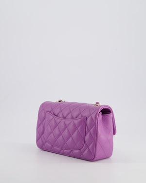 *RARE* Chanel Purple Mini Rectangular Single Flap Bag in Lambskin Leather with Champagne Gold Hardware