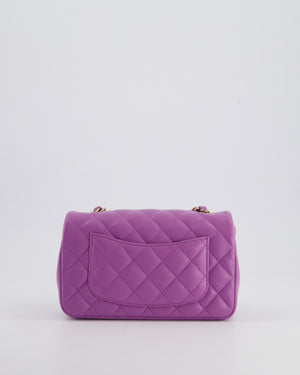 *RARE* Chanel Purple Mini Rectangular Single Flap Bag in Lambskin Leather with Champagne Gold Hardware