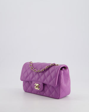 *RARE* Chanel Purple Mini Rectangular Single Flap Bag in Lambskin Leather with Champagne Gold Hardware