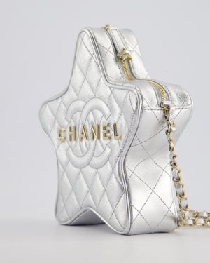 *FIRE PRICE* Chanel Metallic Silver Star Bag in Calfskin Leather with Champagne Gold Hardware