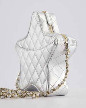 *FIRE PRICE* Chanel Metallic Silver Star Bag in Calfskin Leather with Champagne Gold Hardware