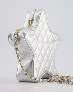 *FIRE PRICE* Chanel Metallic Silver Star Bag in Calfskin Leather with Champagne Gold Hardware