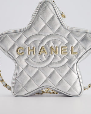 *FIRE PRICE* Chanel Metallic Silver Star Bag in Calfskin Leather with Champagne Gold Hardware