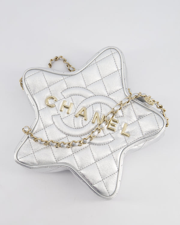 *FIRE PRICE* Chanel Metallic Silver Star Bag in Calfskin Leather with Champagne Gold Hardware