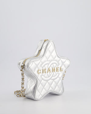 *FIRE PRICE* Chanel Metallic Silver Star Bag in Calfskin Leather with Champagne Gold Hardware