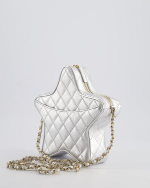 *FIRE PRICE* Chanel Metallic Silver Star Bag in Calfskin Leather with Champagne Gold Hardware