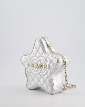 *FIRE PRICE* Chanel Metallic Silver Star Bag in Calfskin Leather with Champagne Gold Hardware