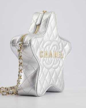 *FIRE PRICE* Chanel Metallic Silver Star Bag in Calfskin Leather with Champagne Gold Hardware