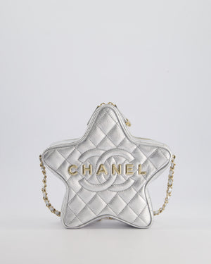 *FIRE PRICE* Chanel Metallic Silver Star Bag in Calfskin Leather with Champagne Gold Hardware