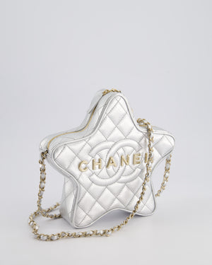 *FIRE PRICE* Chanel Metallic Silver Star Bag in Calfskin Leather with Champagne Gold Hardware