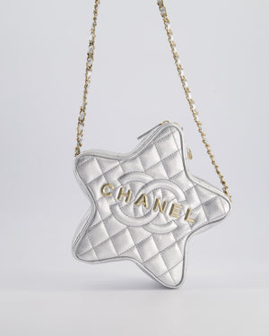 *FIRE PRICE* Chanel Metallic Silver Star Bag in Calfskin Leather with Champagne Gold Hardware