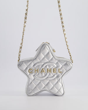 *FIRE PRICE* Chanel Metallic Silver Star Bag in Calfskin Leather with Champagne Gold Hardware