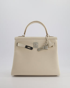 *NEW STAMP* Hermès Kelly 28cm Retourne Bag in Craie Togo Leather with Palladium Hardware